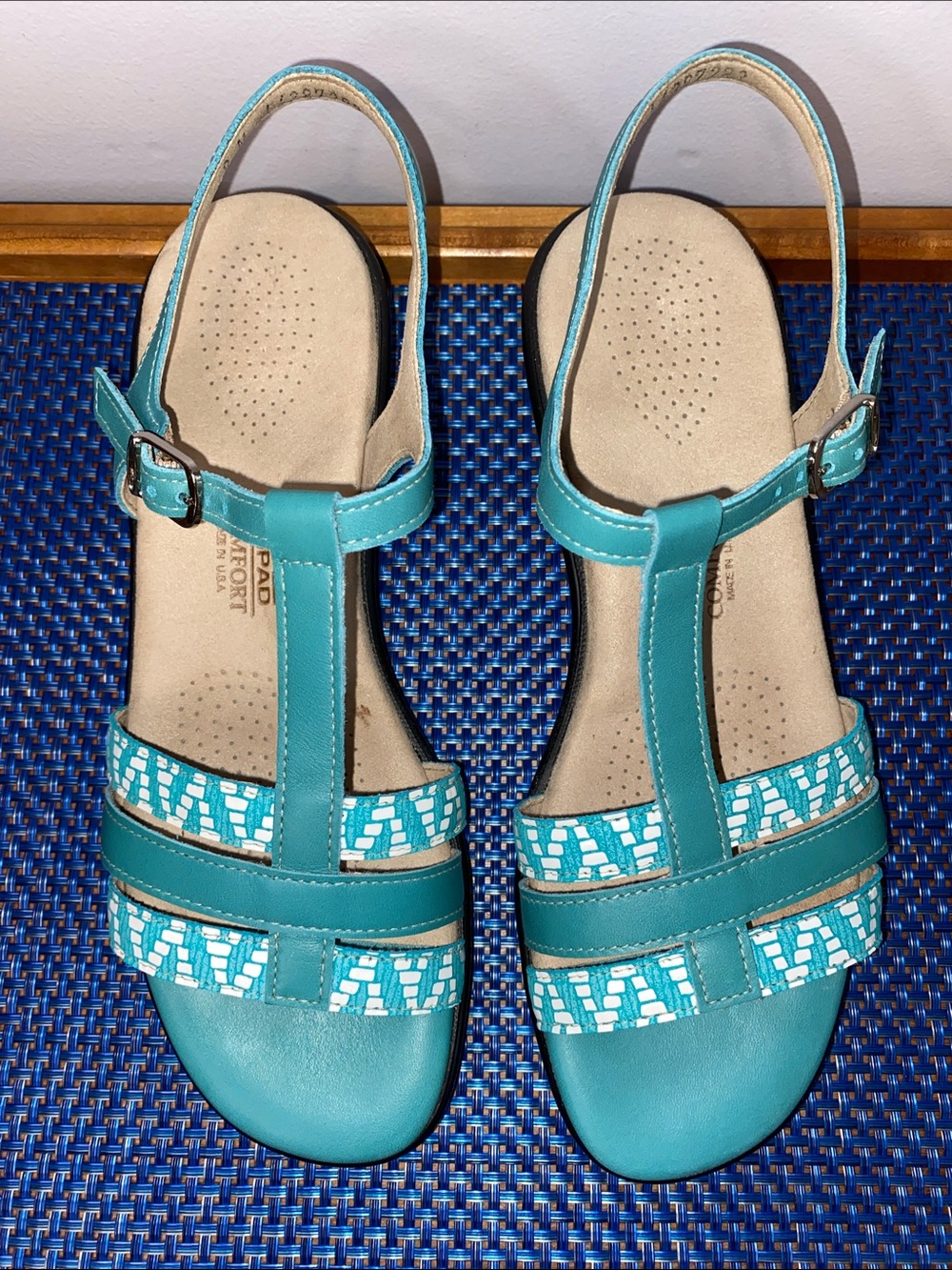 SAS Capri teal leather sandals, sz. 8, $169 new